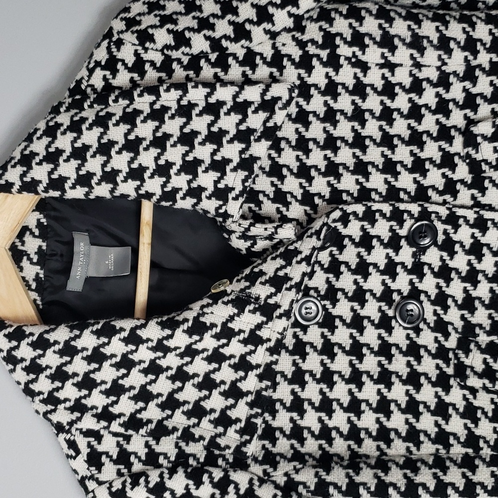 Houndstooth Blazer Jacket Wool Blend Size 6 Ann Taylor Boxy - Picture 2 of 7